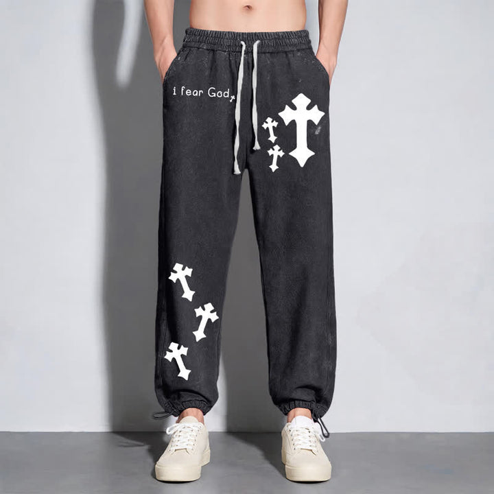 Christianartworkshop Pantaloni della tuta rosa slavati con stampa croce "I Fear God" - image 14
