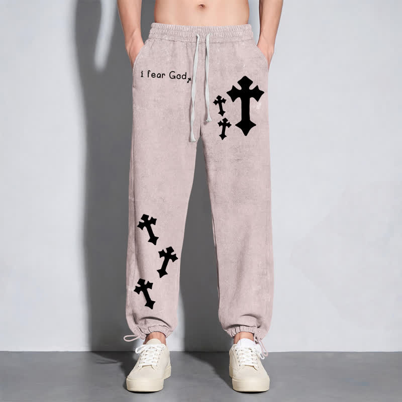 Christianartworkshop Pantaloni della tuta rosa slavati con stampa croce "I Fear God" - image 6