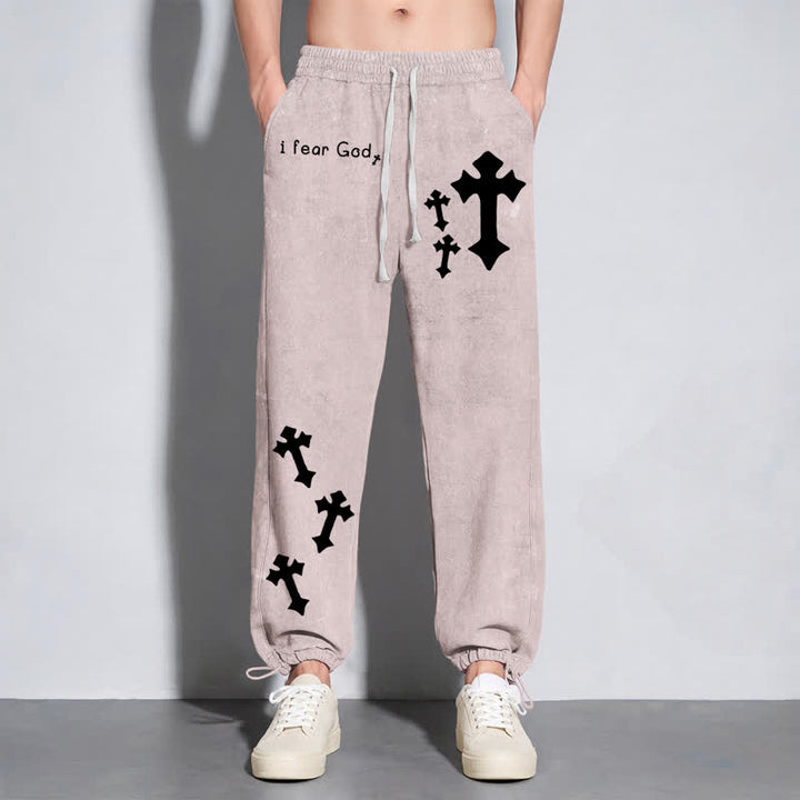 Christianartworkshop Pantaloni della tuta rosa slavati con stampa croce "I Fear God" - image 6
