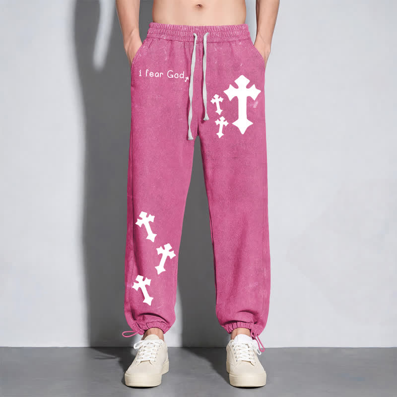 Christianartworkshop Pantaloni della tuta rosa slavati con stampa croce "I Fear God" - image 24