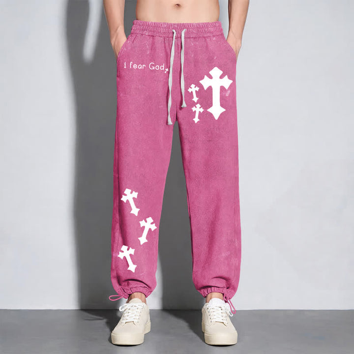 Christianartworkshop Pantaloni della tuta rosa slavati con stampa croce "I Fear God" - image 24