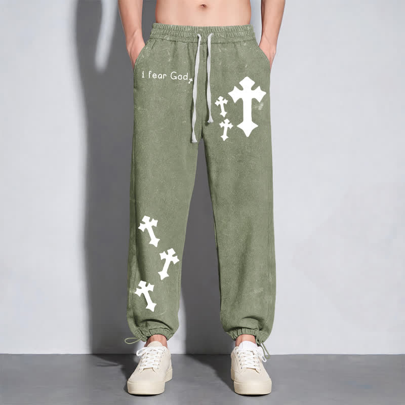 Christianartworkshop Pantaloni della tuta rosa slavati con stampa croce "I Fear God" - image 40