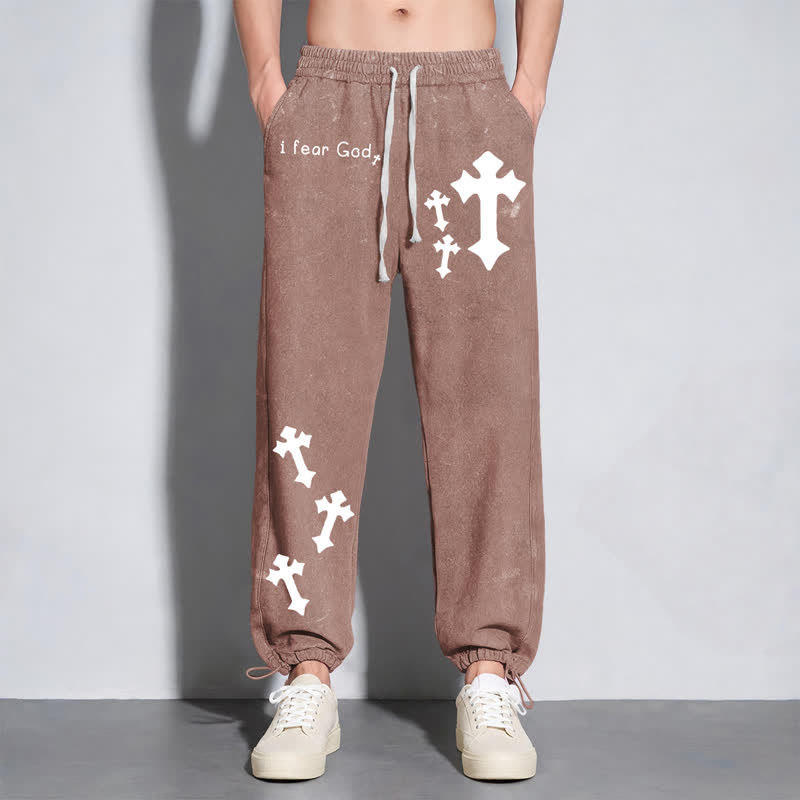 Christianartworkshop Pantaloni della tuta rosa slavati con stampa croce "I Fear God" - image 48