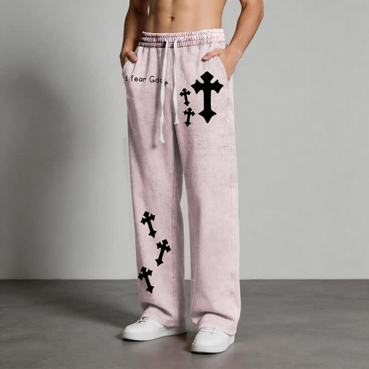 Christianartworkshop Pantaloni della tuta rosa slavati con stampa croce "I Fear God" - image 4