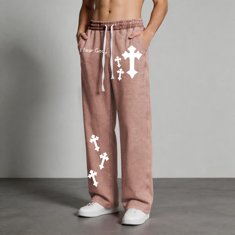 Christianartworkshop Pantaloni della tuta rosa slavati con stampa croce "I Fear God" - image 46