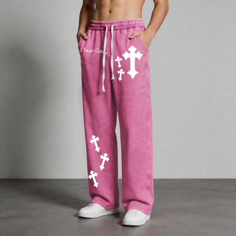 Christianartworkshop Pantaloni della tuta rosa slavati con stampa croce "I Fear God" - image 22