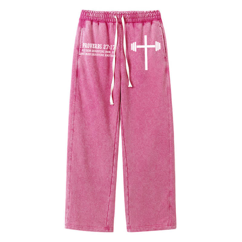 Christianartworkshop Proverbi 27 17 Barbell Cross Vintage Washed Sweatpants - Rosa - 2XL - image 0
