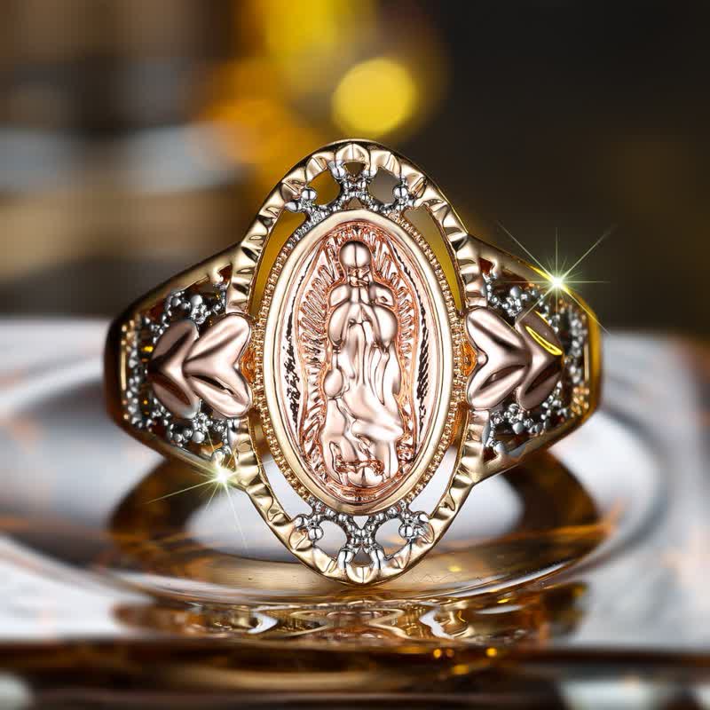 Christianartworkshop Anello devozionale smaltato della Madonna di Guadalupe con decorazioni floreali: simbolo di grazia mariana e protezione divina - image 7