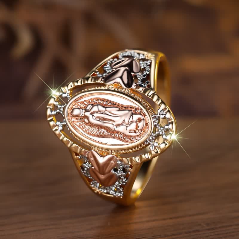 Christianartworkshop Anello devozionale smaltato della Madonna di Guadalupe con decorazioni floreali: simbolo di grazia mariana e protezione divina - image 6