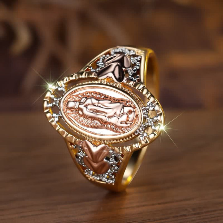 Christianartworkshop Anello devozionale smaltato della Madonna di Guadalupe con decorazioni floreali: simbolo di grazia mariana e protezione divina - image 6