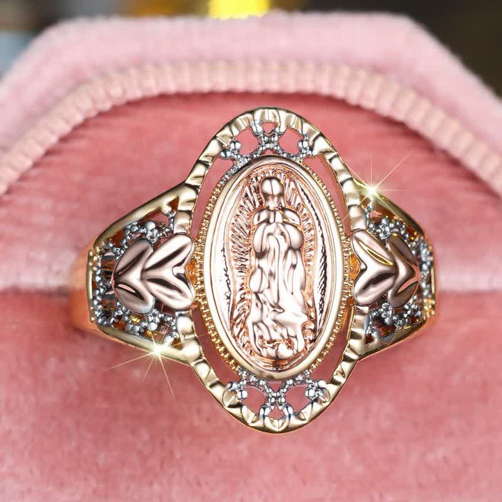 Christianartworkshop Anello devozionale smaltato della Madonna di Guadalupe con decorazioni floreali: simbolo di grazia mariana e protezione divina - image 8