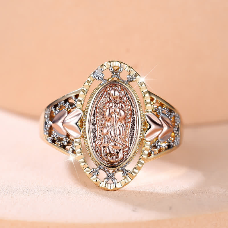 Christianartworkshop Anello devozionale smaltato della Madonna di Guadalupe con decorazioni floreali: simbolo di grazia mariana e protezione divina - image 10