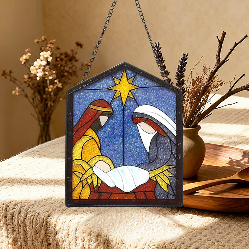 Christianartworkshop Natività illuminata da una vetrata a tema stellare: simbolo di un pacifico arrivo divino. - image 5
