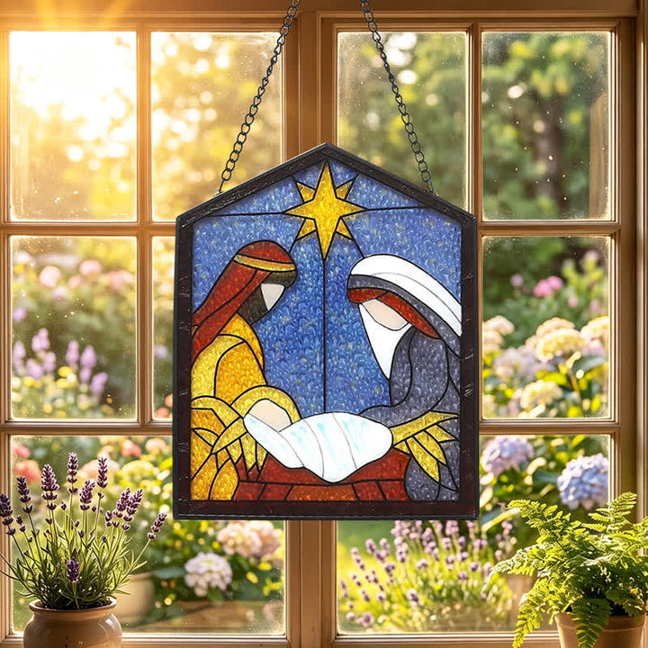 Christianartworkshop Natività illuminata da una vetrata a tema stellare: simbolo di un pacifico arrivo divino. - image 3