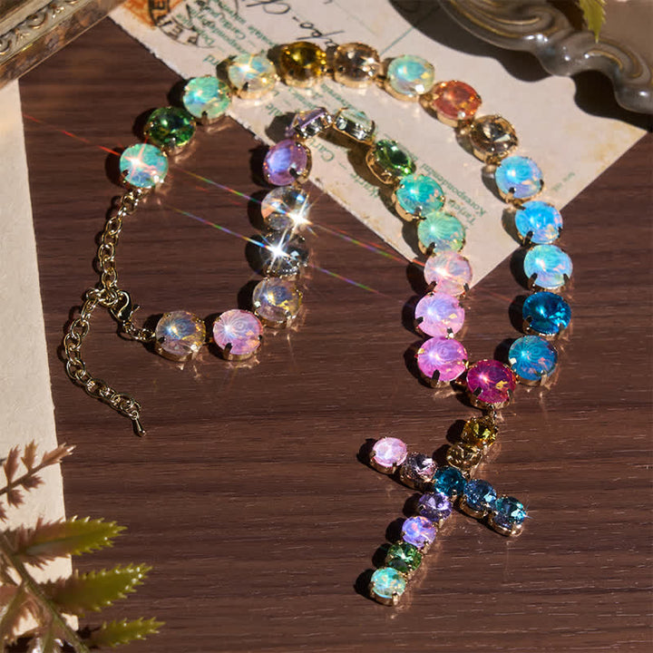 Christianartworkshop Collana con croce in rame impreziosita da gioielli, che cattura lo sguardo: messaggera di splendore celeste. - Multicolore - image 0