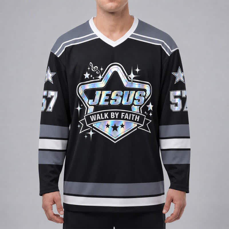 Christianartworkshop Maglia da hockey Walk By Faith olografica numero 57 - image 3