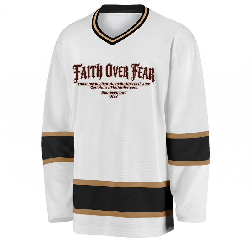 Christianartworkshop Maglia da hockey a maniche lunghe con finiture dorate "Faith Over Fear" - image 1