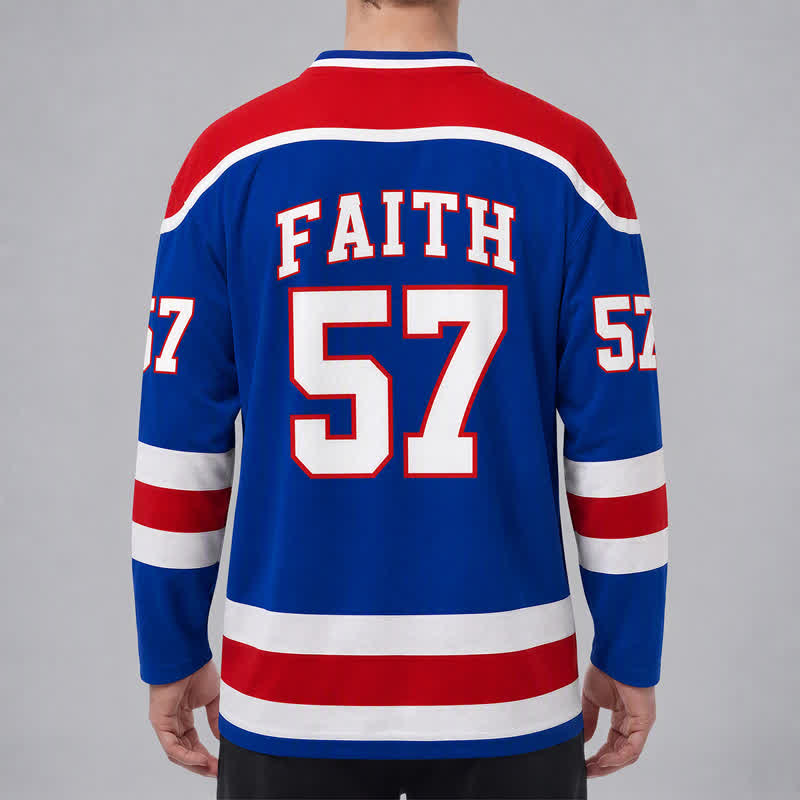 Christianartworkshop Maglia da hockey a maniche lunghe Jesus Faith 57 a righe blu - image 4