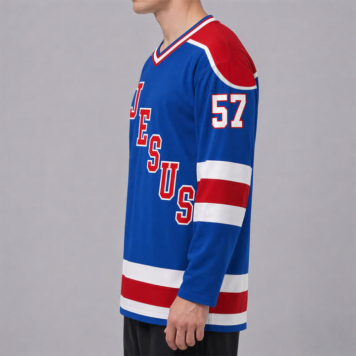 Christianartworkshop Maglia da hockey a maniche lunghe Jesus Faith 57 a righe blu - image 5