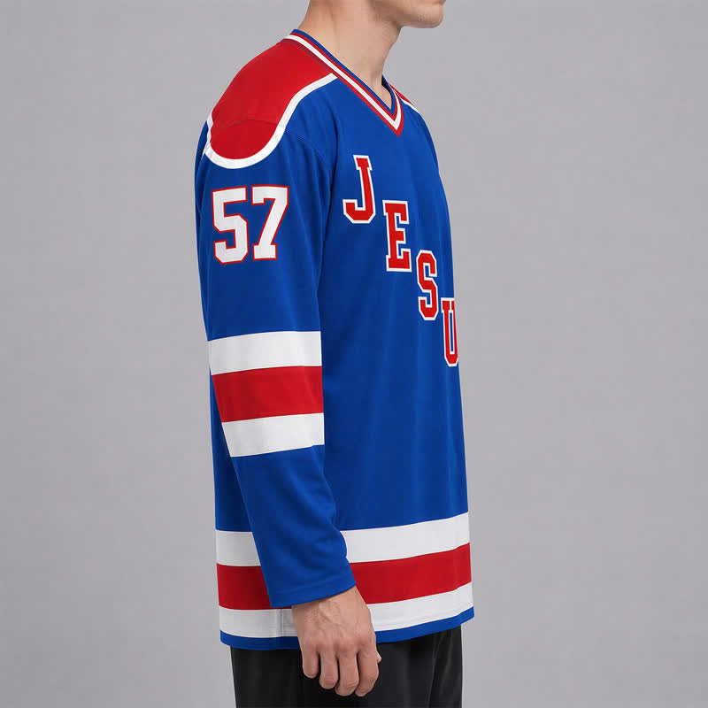 Christianartworkshop Maglia da hockey a maniche lunghe Jesus Faith 57 a righe blu - image 6