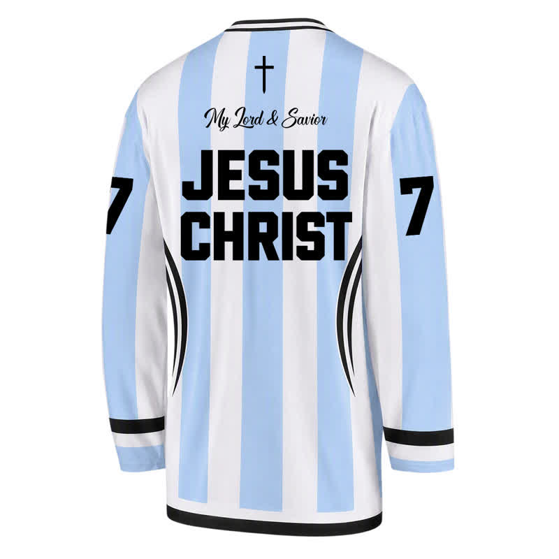 Christianartworkshop Maglia da hockey a maniche lunghe a righe di Gesù Re dei Re - image 2