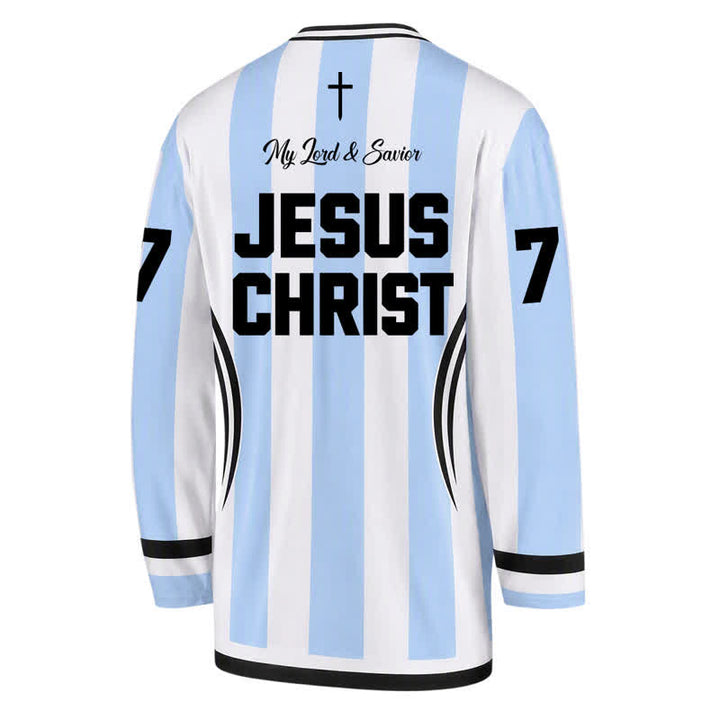 Christianartworkshop Maglia da hockey a maniche lunghe a righe di Gesù Re dei Re - image 2