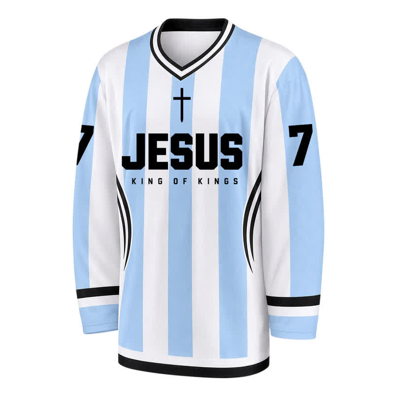 Christianartworkshop Maglia da hockey a maniche lunghe a righe di Gesù Re dei Re - image 1