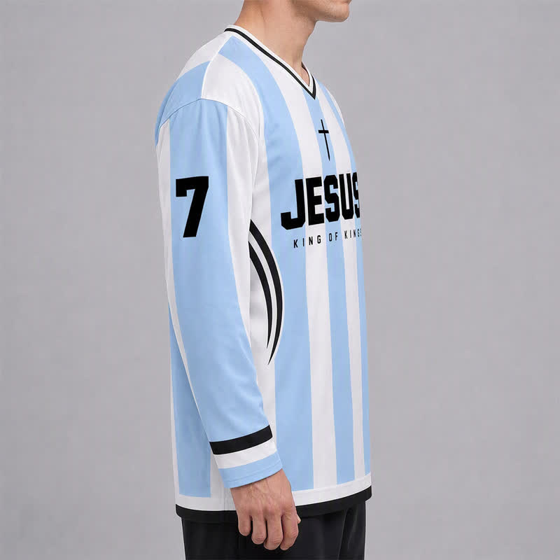 Christianartworkshop Maglia da hockey a maniche lunghe a righe di Gesù Re dei Re - image 6