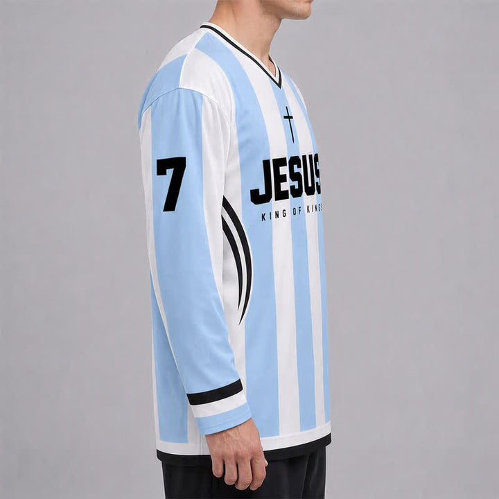 Christianartworkshop Maglia da hockey a maniche lunghe a righe di Gesù Re dei Re - image 6