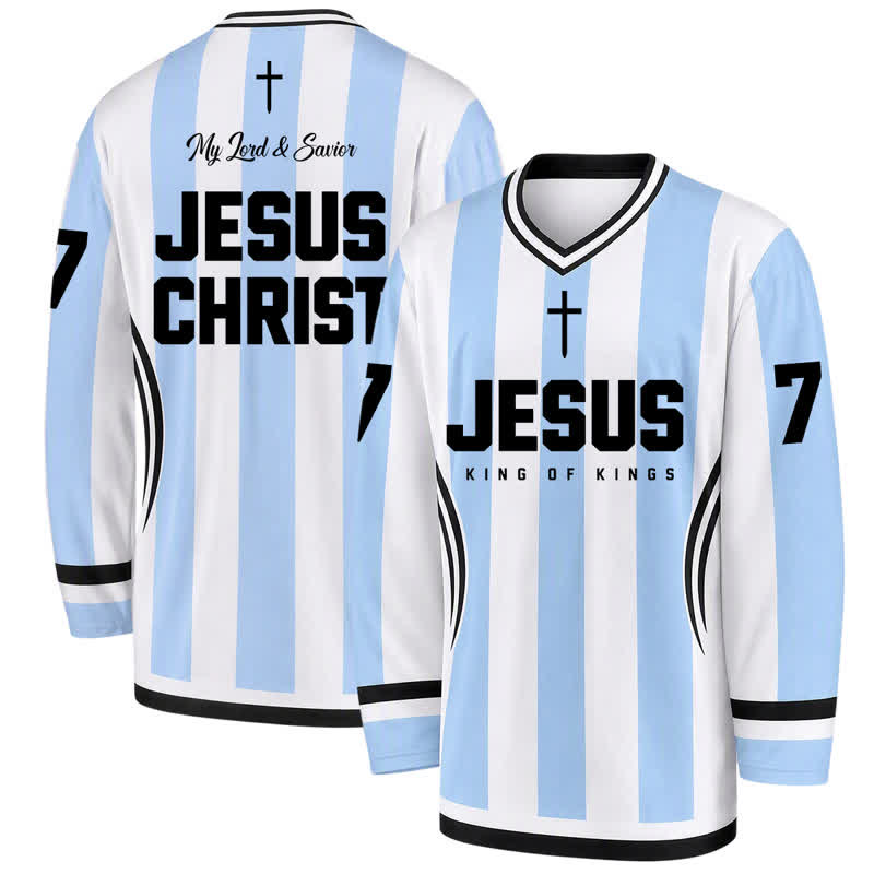 Christianartworkshop Maglia da hockey a maniche lunghe a righe di Gesù Re dei Re - 5XL - image 0