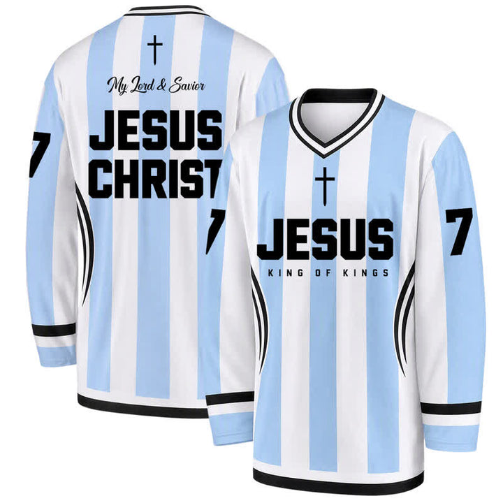 Christianartworkshop Maglia da hockey a maniche lunghe a righe di Gesù Re dei Re - 5XL - image 0
