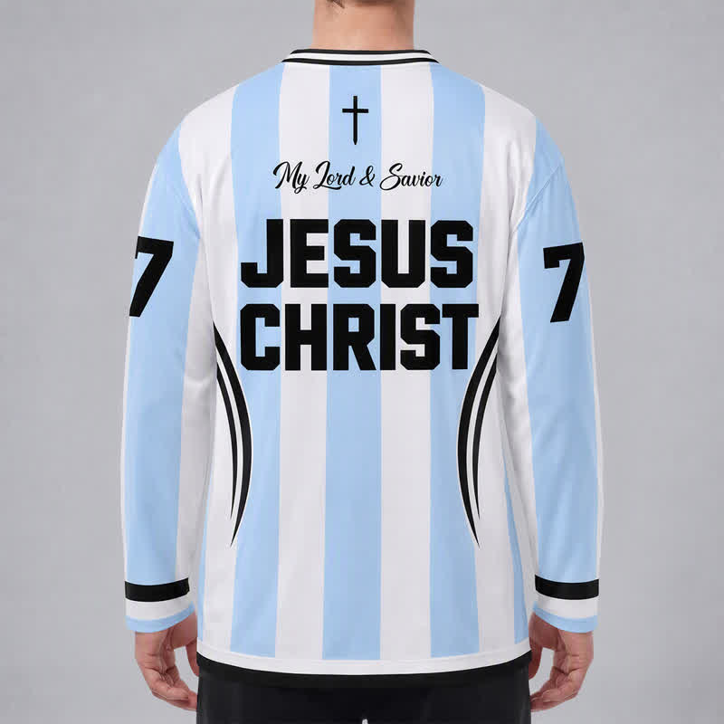 Christianartworkshop Maglia da hockey a maniche lunghe a righe di Gesù Re dei Re - image 4