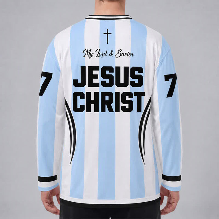 Christianartworkshop Maglia da hockey a maniche lunghe a righe di Gesù Re dei Re - image 4