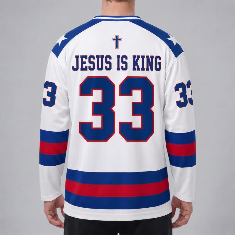 Christianartworkshop Maglia da hockey a maniche lunghe Jesus Is King 33 Varsity - image 4
