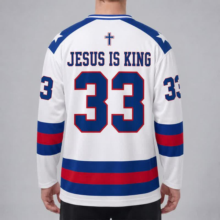 Christianartworkshop Maglia da hockey a maniche lunghe Jesus Is King 33 Varsity - image 4