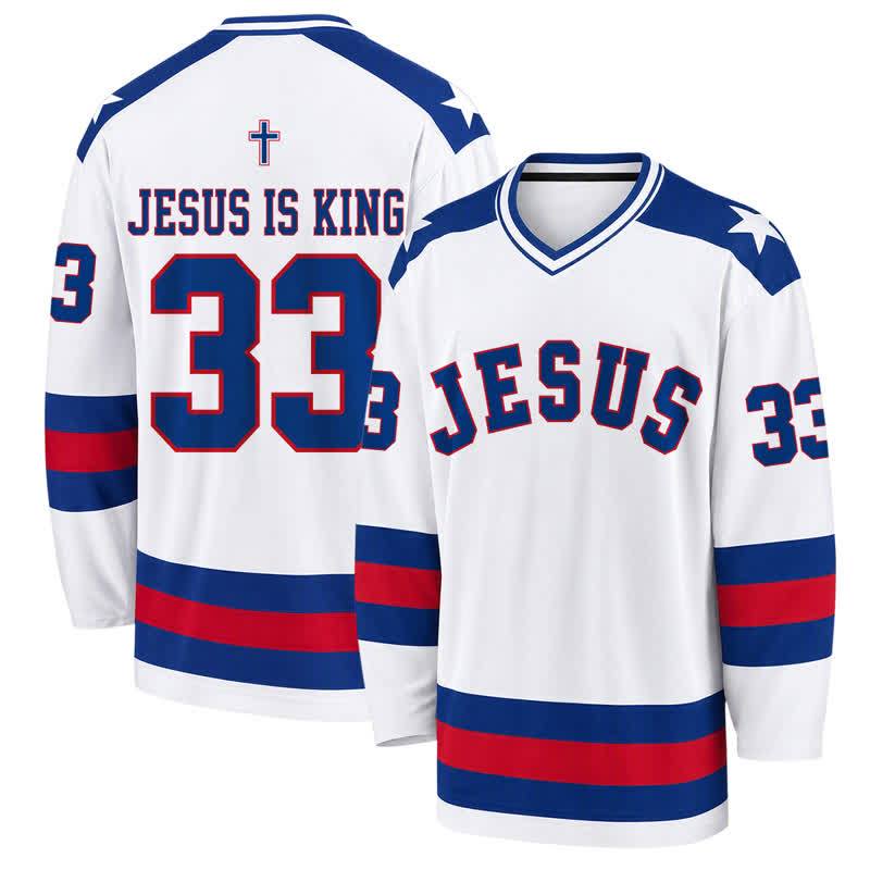 Christianartworkshop Maglia da hockey a maniche lunghe Jesus Is King 33 Varsity - 5XL - image 0
