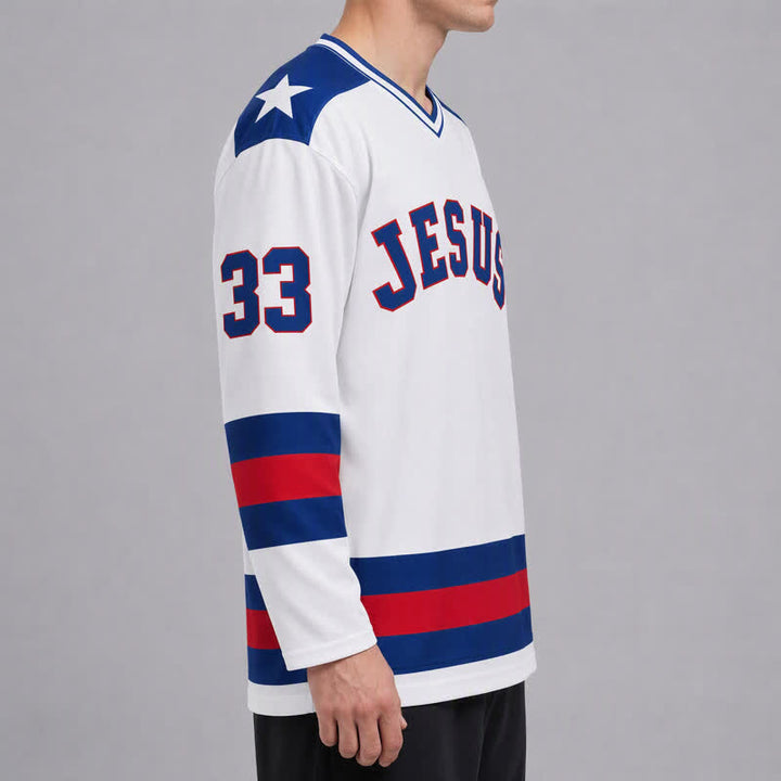 Christianartworkshop Maglia da hockey a maniche lunghe Jesus Is King 33 Varsity - image 6