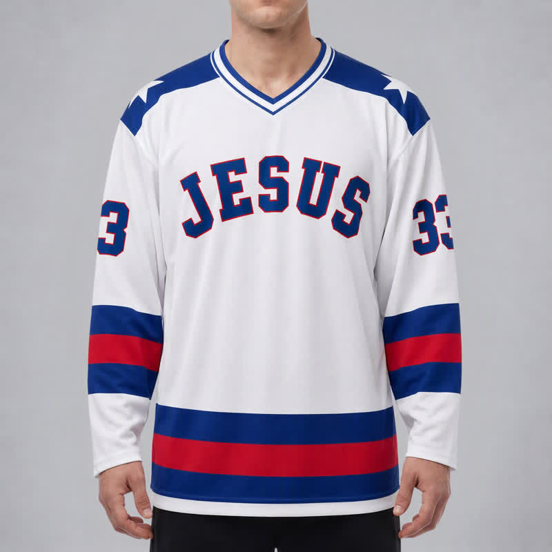 Christianartworkshop Maglia da hockey a maniche lunghe Jesus Is King 33 Varsity - image 3