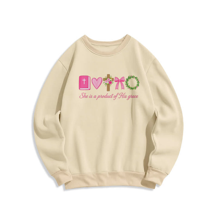 Christianartworkshop Lei è un prodotto della Sua grazia Felpa con croce floreale - Beige - 2XL - image 2