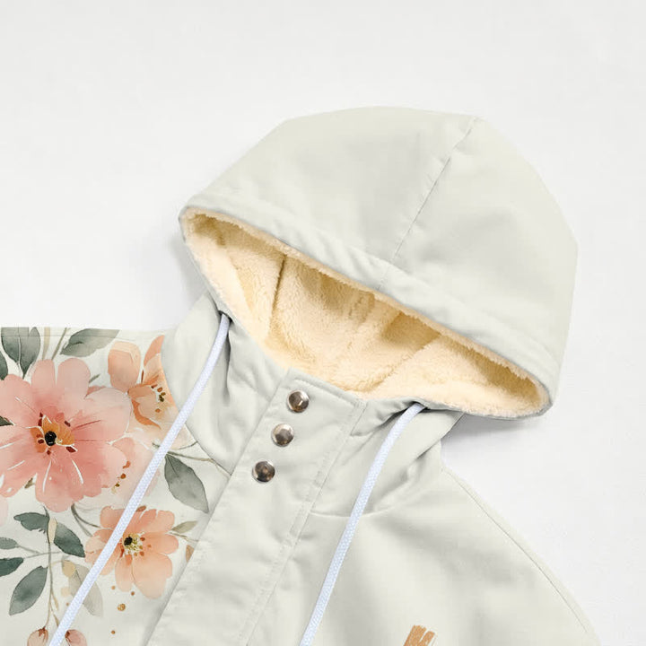 Christianartworkshop Giacca con cappuccio a croce floreale, cappotto invernale in pile - image 4