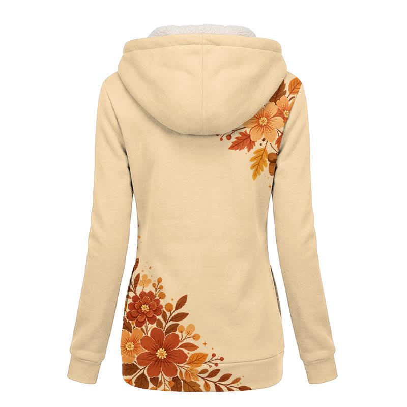 Christianartworkshop Cappotto invernale caldo in pile con cappuccio e stampa floreale autunnale color crema. - image 1