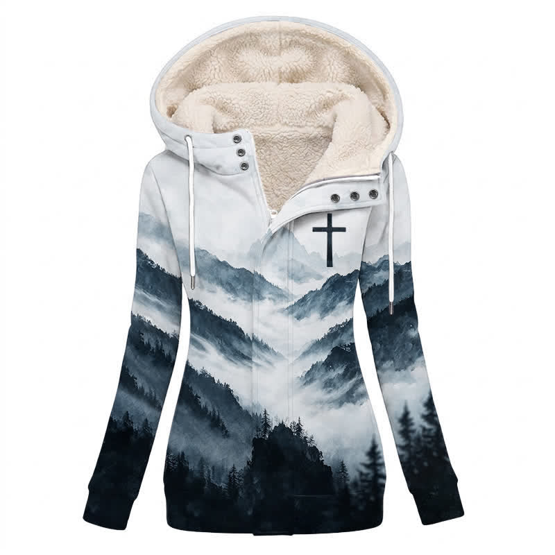 Christianartworkshop Giacca invernale con cappuccio e fodera in pile, colore grigio nebbia, tonalità fredde. - US16,UK/AU20,EU48 (4XL) - image 0