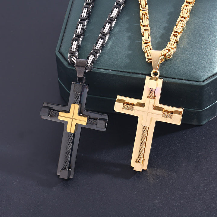 Collana con croce a doppio strato e anima in acciaio intrecciato a tre colori Christianartworkshop : Luce della fede divina in ogni occasione - image 5