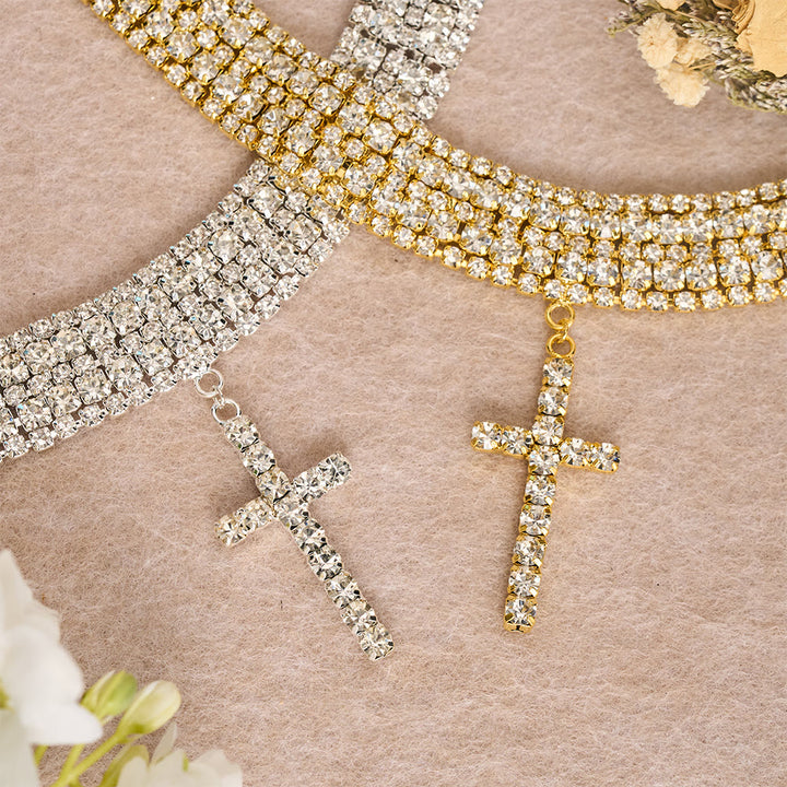 Christianartworkshop Collana girocollo con croce e strass scintillanti: simbolo di infallibile grazia divina - image 2