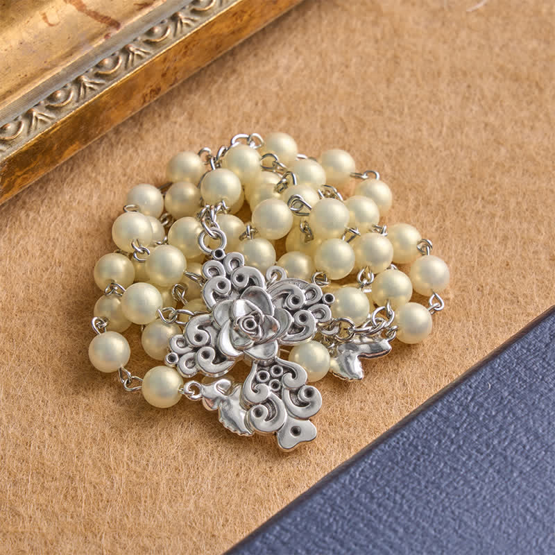 Christianartworkshop Rosario della Madonna di Fatima con croce in lega di oro rosa: simbolo di sacra e dolce grazia. - image 3