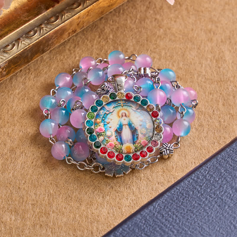 Christianartworkshop Rosario ornato con medaglia della Madonna Miracolosa e perline di vetro: segno di protezione divina. - image 3