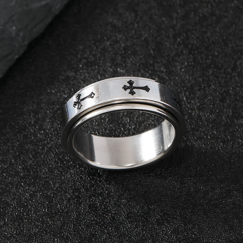Christianartworkshop Anello girevole con croce in acciaio inossidabile: emblema della grazia celeste che perdura - image 7