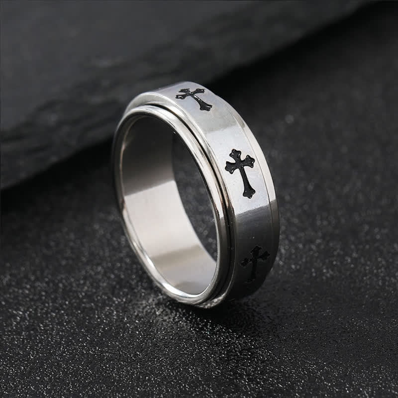 Christianartworkshop Anello girevole con croce in acciaio inossidabile: emblema della grazia celeste che perdura - Argento - US 12 - image 4