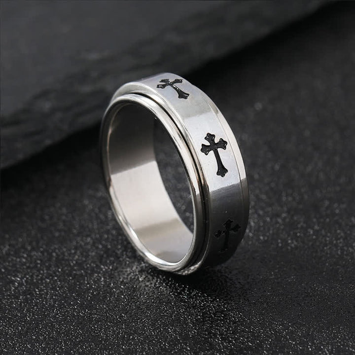 Christianartworkshop Anello girevole con croce in acciaio inossidabile: emblema della grazia celeste che perdura - Argento - US 12 - image 4
