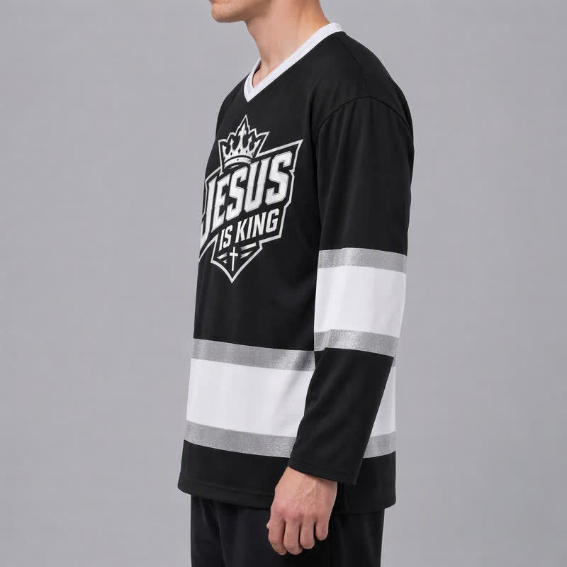 Christianartworkshop Maglia da hockey streetwear nera Jesus Is King - image 5